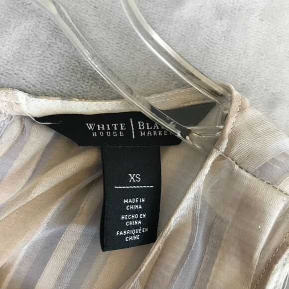 White House Black Market Top Womens XS Tan Gray Stripe Semi Sheer Sleeveless - Picture 5 of 7